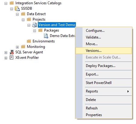 SSIS Versions Menu Item